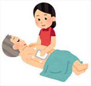 介護でタオルを使って体を拭くイラスト